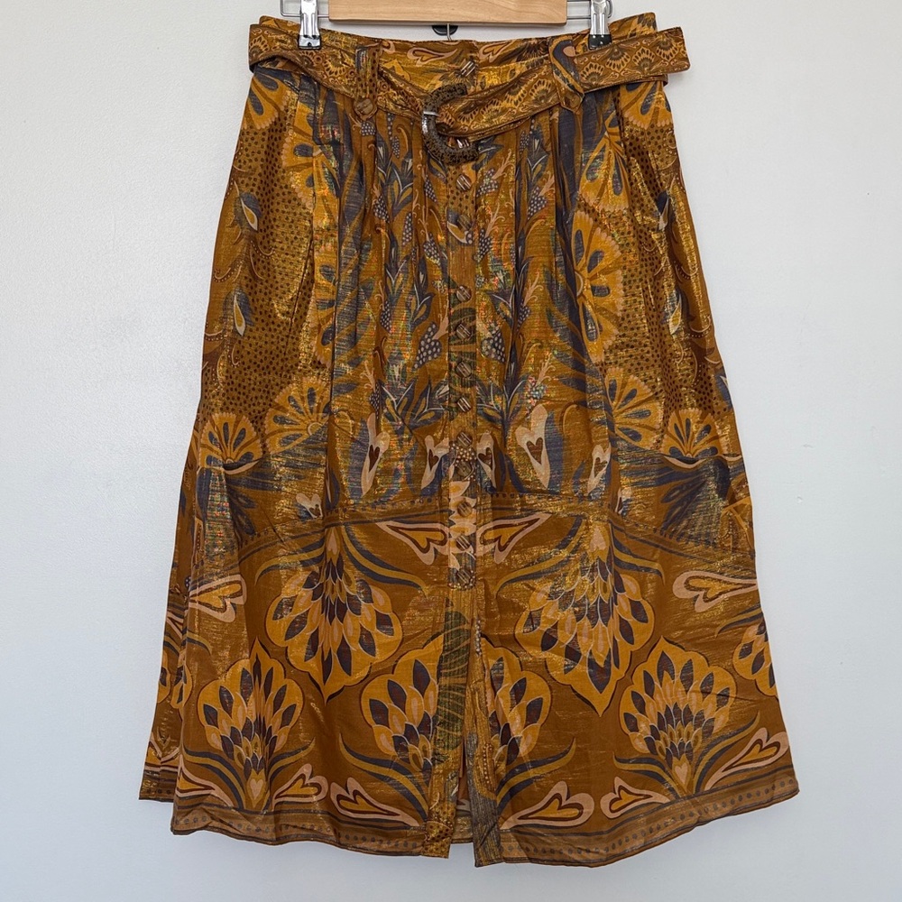 FARM Rio Mustard Floral A-Line Skirt